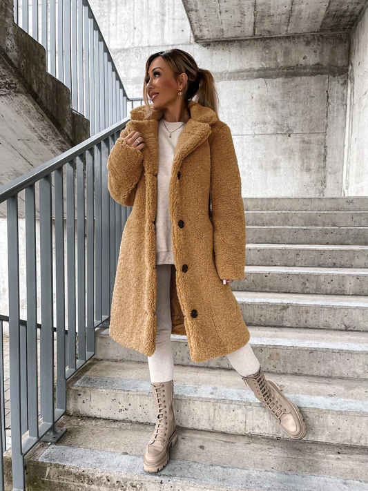 Isabelle - Damen Teddyfellmantel mit Reverskragen Herbst Winter