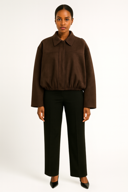 Lena - Oversized Damenjacke in Khaki Wildleder-Optik