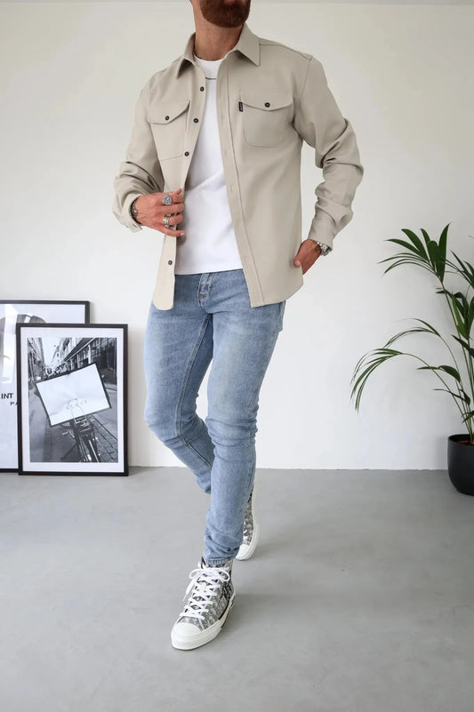 OverShirt - Herren Button-Up Langarm Shirt Jacke mit Brusttaschen-Schwarz-S-Chaps Herrenmode