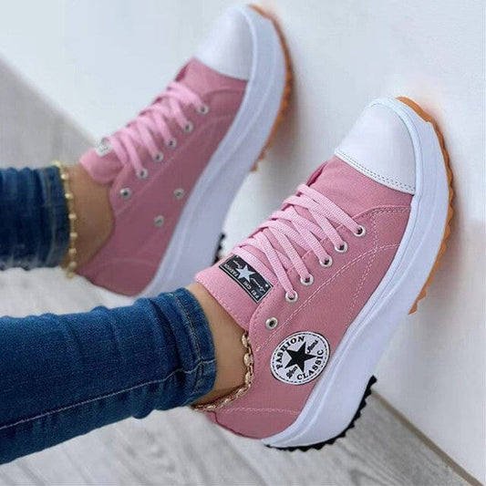 Aurora – Orthopädische gelbe Plateau-Sneaker im Retro-Style mit Stern-Patch und Profilsohle