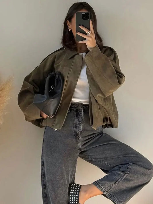 Selena – Damen Wildlederjacke Oversize