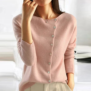 Leonie - Damen wollen Strickjacke mit V-Ausschnitt und Knopfleiste