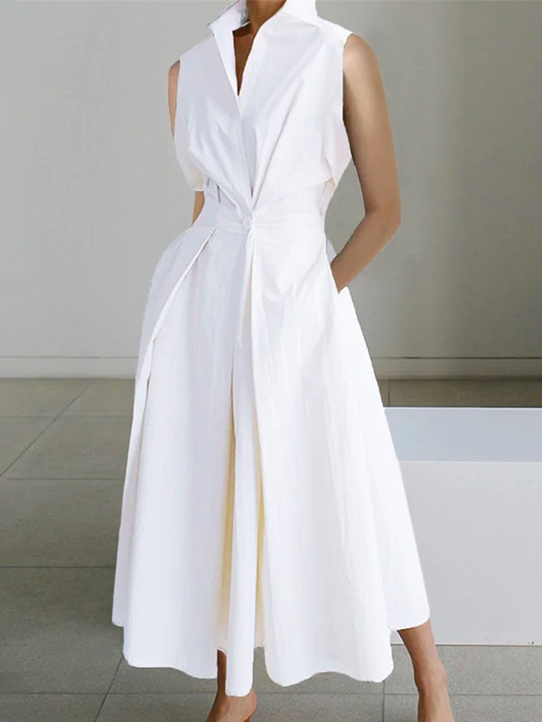 Annalise | Weißes Hemdkragen Urban Baumwollkleid