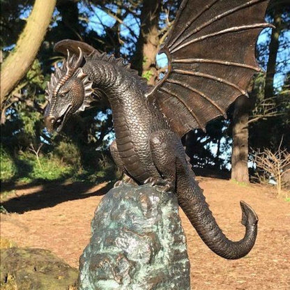 Mythic Dragon Flame-Effect Garden Water Fountain