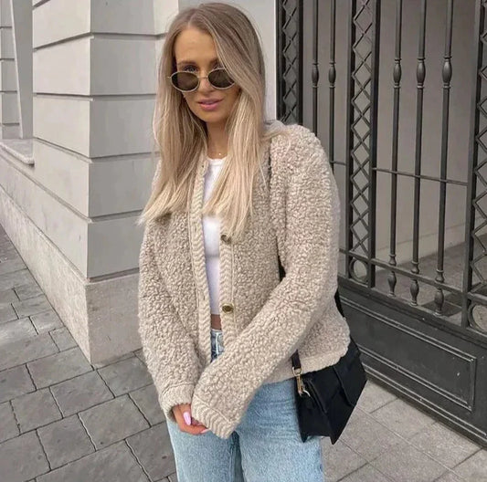 Elisa-Marie - Damen Strickjacke mit Knopfleiste und Rundhalsausschnitt