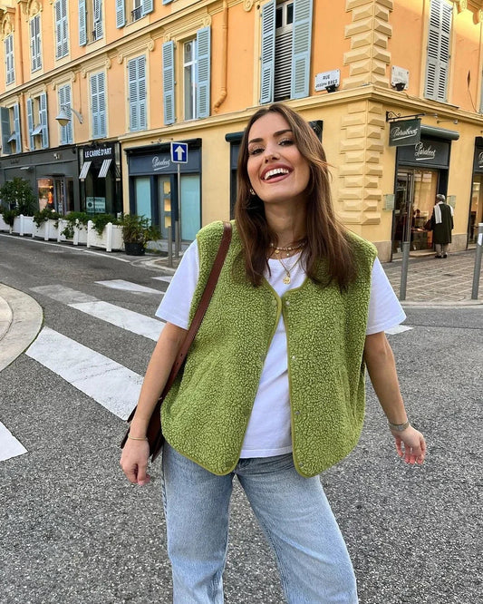Clara - Damen Fleece Weste mit Druckknöpfen