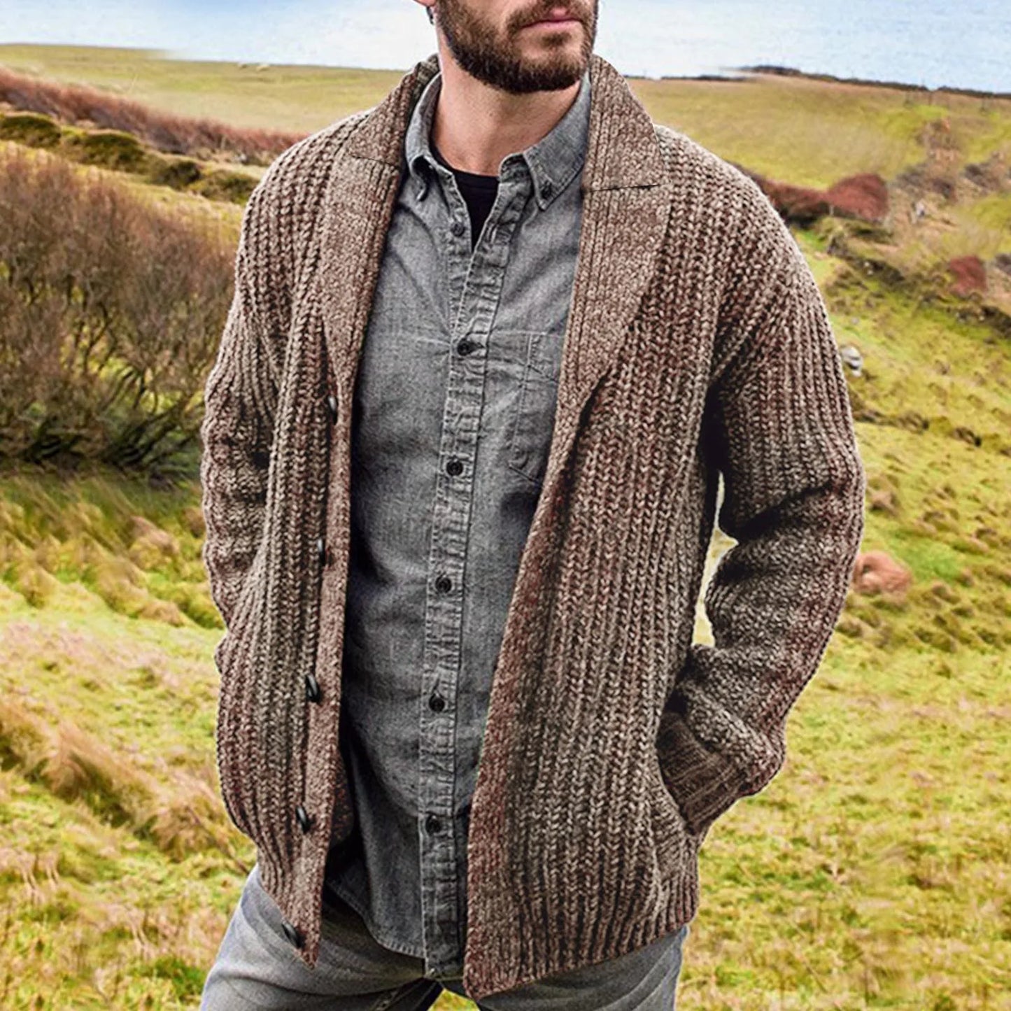 Ewan – Chunky Knit Shawl-Collar Cardigan for Men