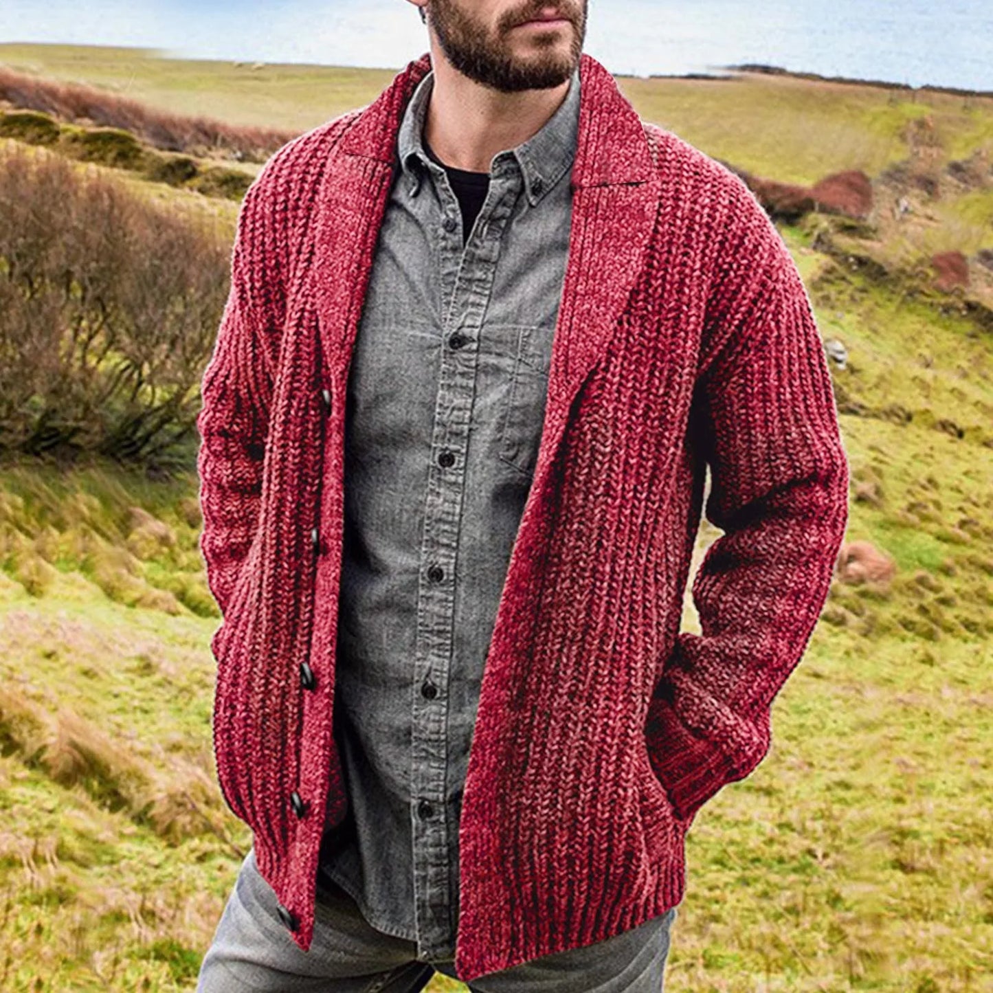 Ewan – Chunky Knit Shawl-Collar Cardigan for Men