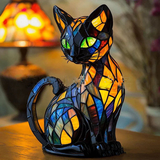 Art Nouveau Stained Glass Cat Table Lamp