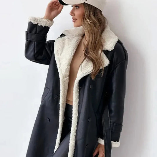 Celeste – Langer Kunstledermantel Damen