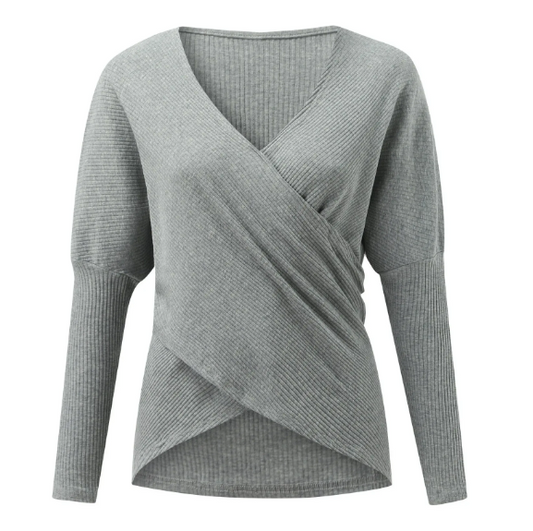 Elena - Strickpullover mit Wickeloptik und V-Ausschnitt Damen