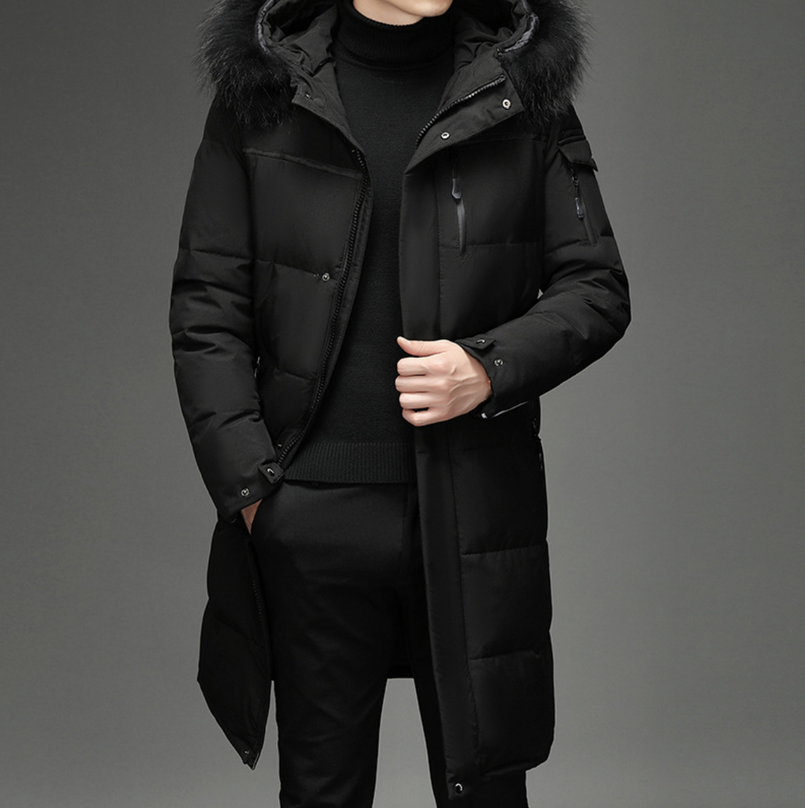Archer – Insulated Long Puffer Parka with Faux-Fur Hood for Men