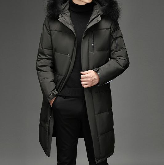 Archer – Insulated Long Puffer Parka with Faux-Fur Hood for Men