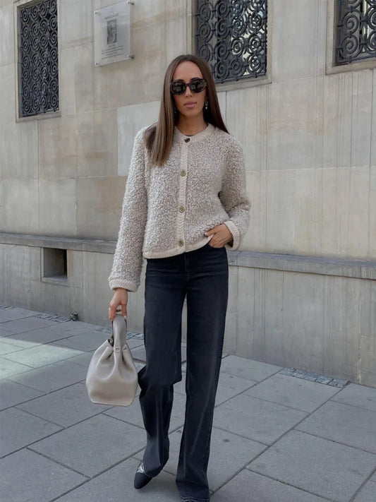 Elisa-Marie - Damen Strickjacke mit Knopfleiste und Rundhalsausschnitt