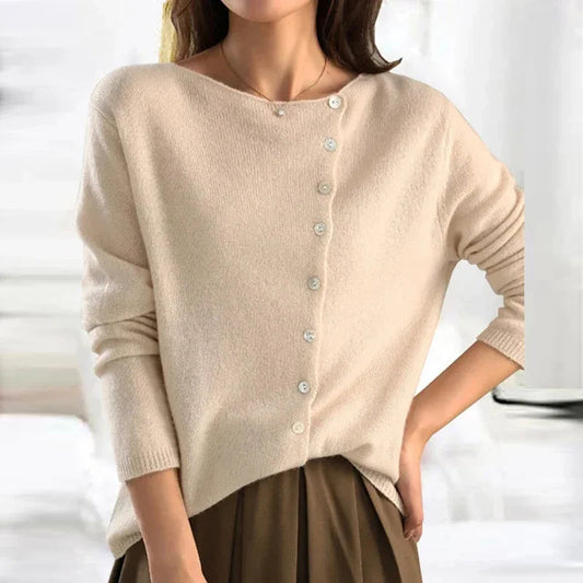 Leonie - Damen wollen Strickjacke mit V-Ausschnitt und Knopfleiste