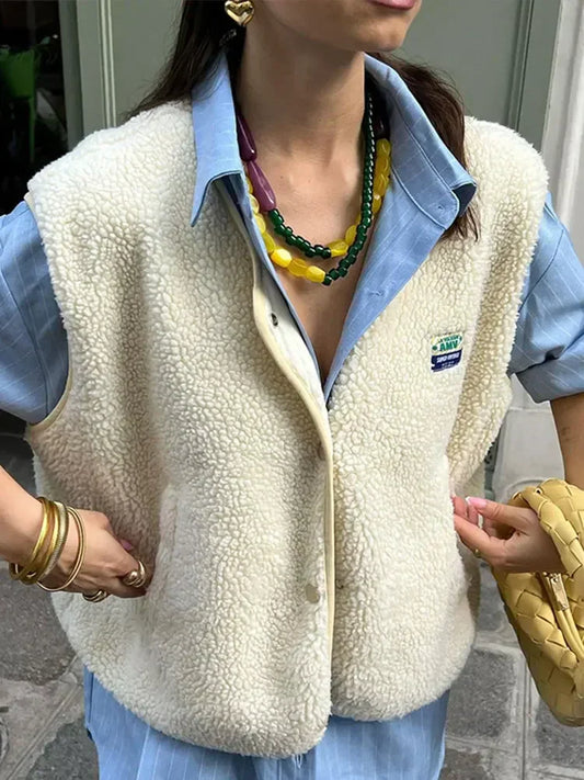 Clara - Damen Fleece Weste mit Druckknöpfen