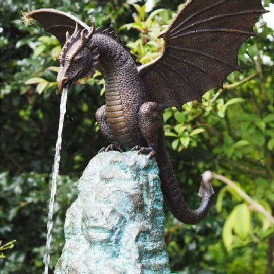 Mythic Dragon Flame-Effect Garden Water Fountain