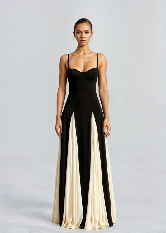 Isabella - Damen Abendkleid mit Kontrast-Design und Spaghettiträgern