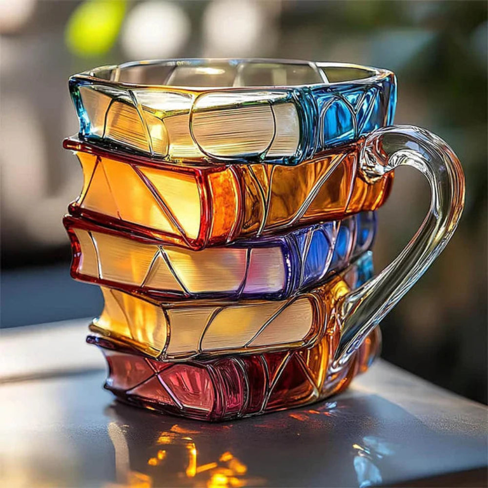 Glass Coffee Mug with Unique Book Design