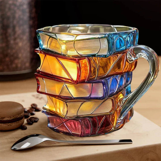 Glass Coffee Mug with Unique Book Design