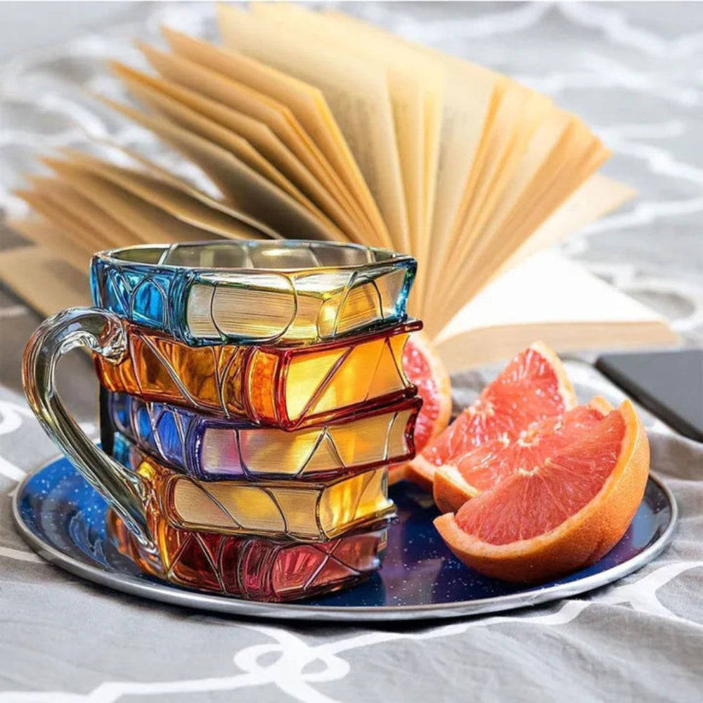 Glass Coffee Mug with Unique Book Design