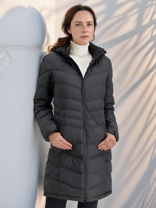 Morgana – Lange gesteppte Damenjacke mit Kapuze