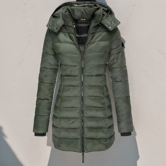 Morgana – Lange gesteppte Damenjacke mit Kapuze