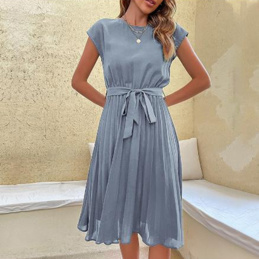 Laura - Damen Sommerkleid mit Faltenrock und Bindegürtel