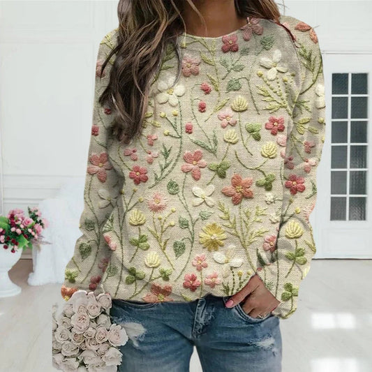 Lara – Bestickter Blumenpullover Damen