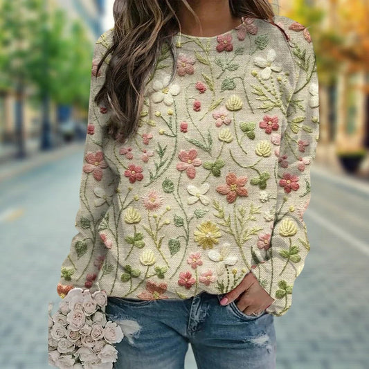 Lara – Bestickter Blumenpullover Damen