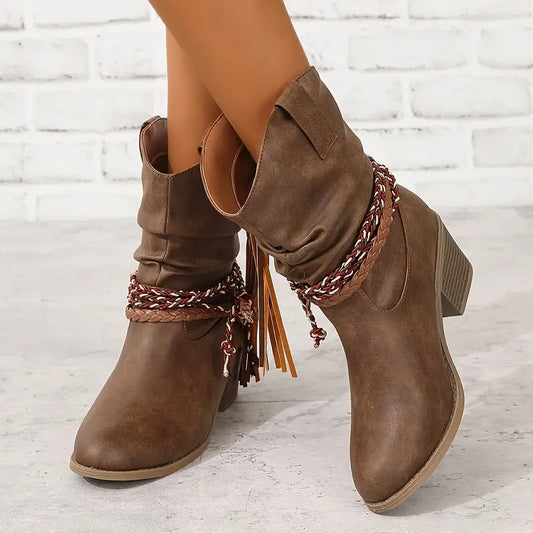 Luna – Cowgirl Boots mit Flechtdetails und Fransen