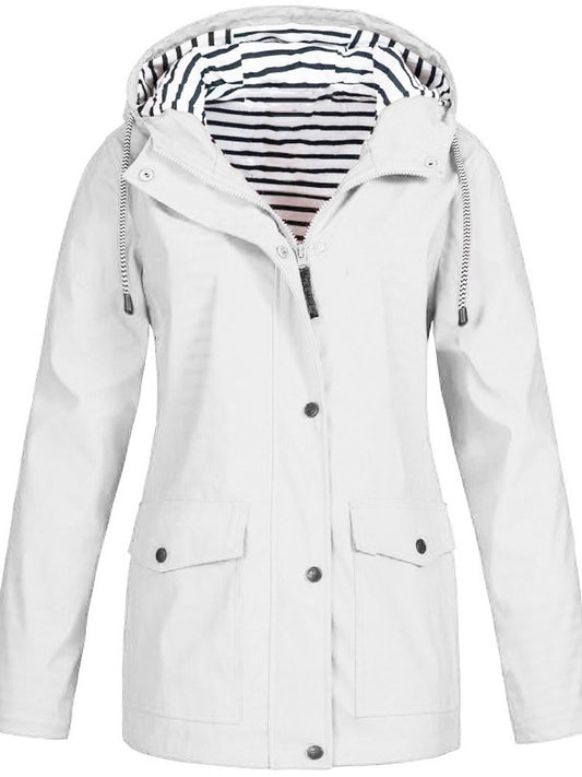 Klara – Regenjacke Damen mit Gestreiftem Innenfutter und Kapuze