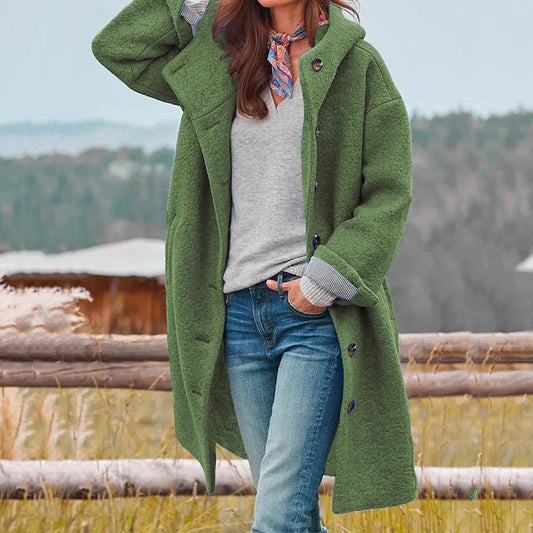 Mara – Langer Wollmantel Damen mit Kapuze