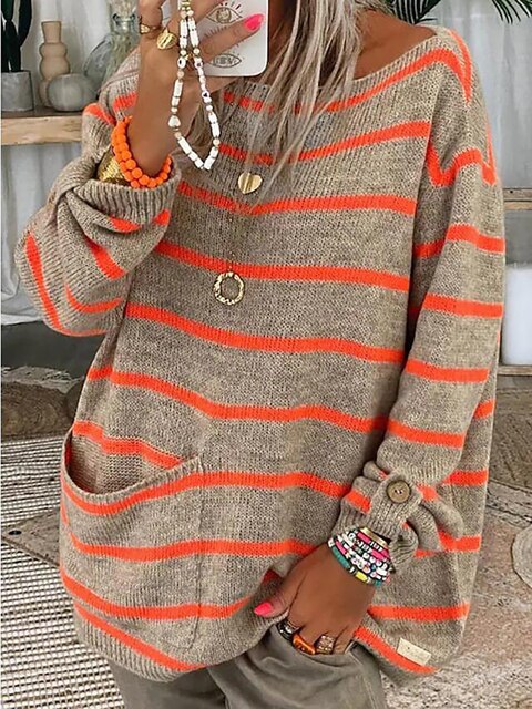 Maribel – Damen Oversize Strickpullover mit Streifen
