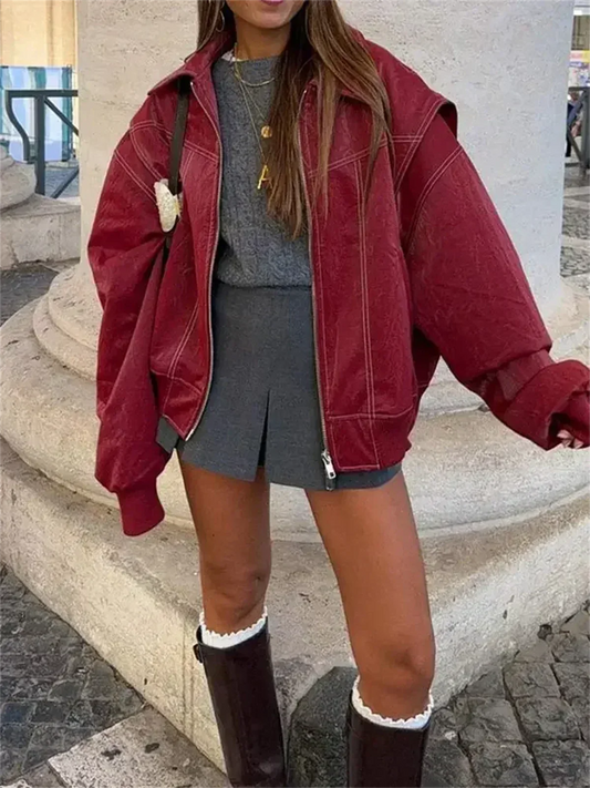 Aurea – Oversize Lederjacke im Retro-Look