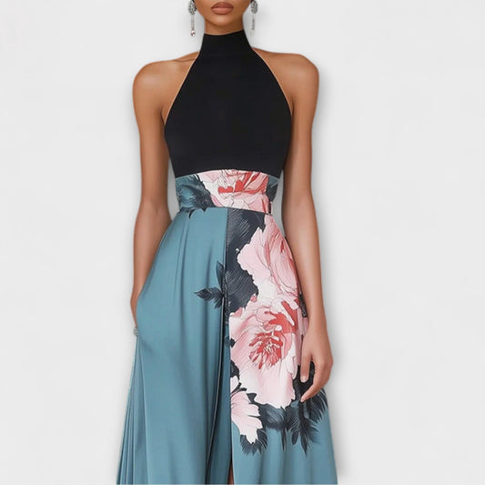 Valentina – Elegantes Blumen-Maxikleid mit Neckholder für Damen