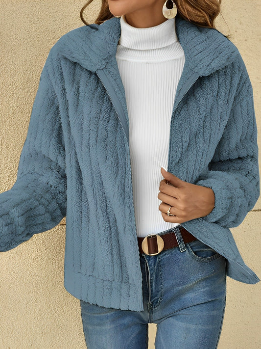 Isabelle - Damen Teddyfelljacke mit Reverskragen Herbst Winter