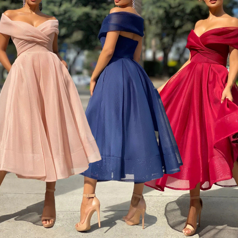Stuttgart | Polierte Party Nachtkleid Club Schulterfreies Kleid