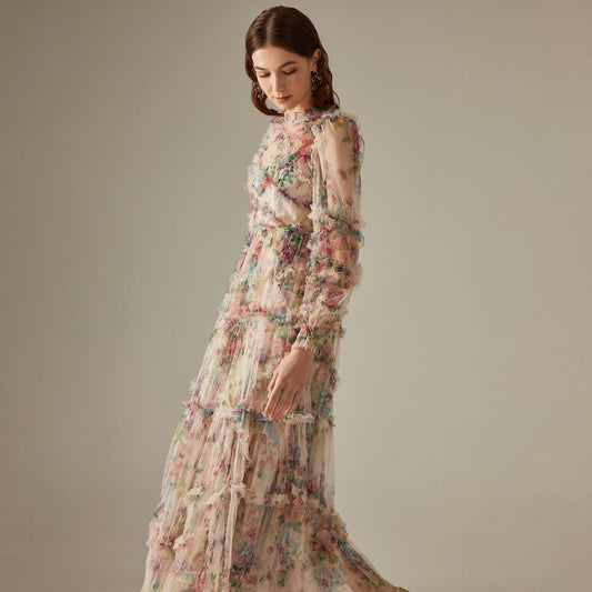 Viola - Maxikleid aus durchscheinendem Tüll mit Blumenmuster