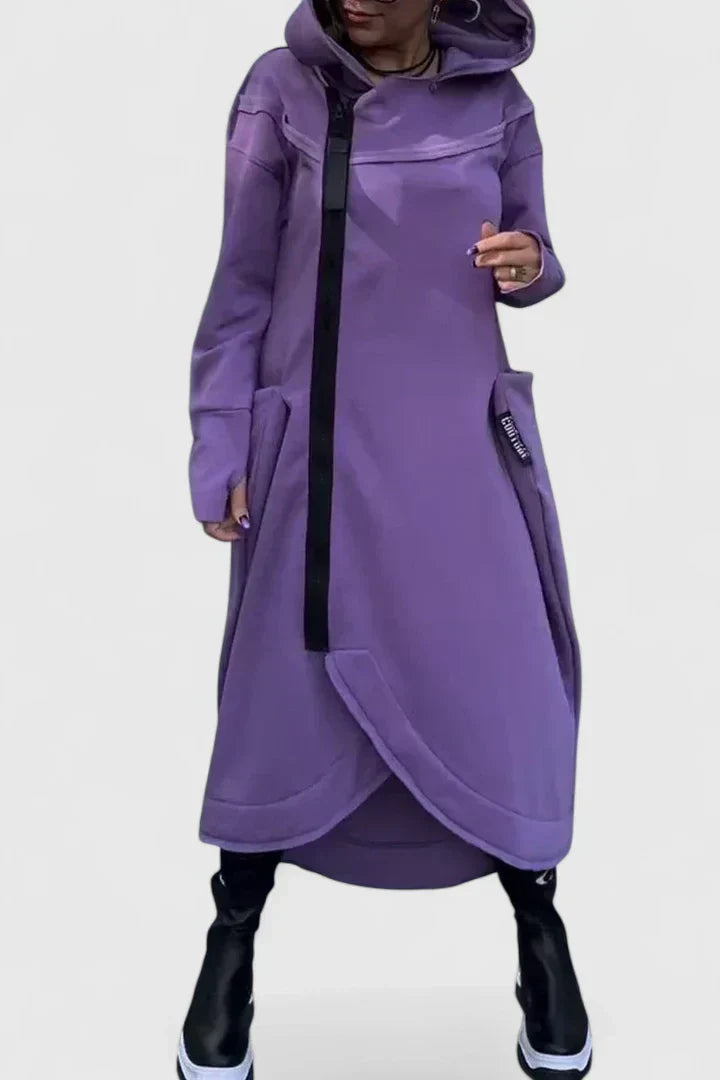 Zara – Modern Asymmetrical Hooded Midi Dress for Women