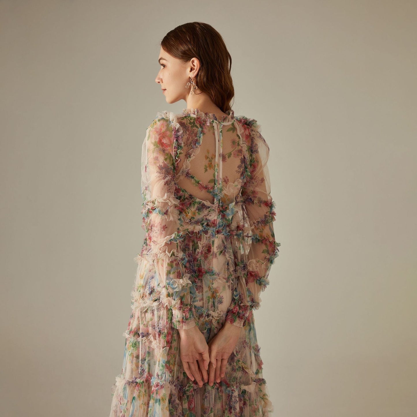 Viola - Maxikleid aus durchscheinendem Tüll mit Blumenmuster