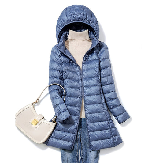 Lina – Damen Steppmantel mit Kapuze und glänzendem Finish