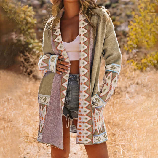 Alina - Damen Strickjacke mit offenem Schnitt und Ethno-Design