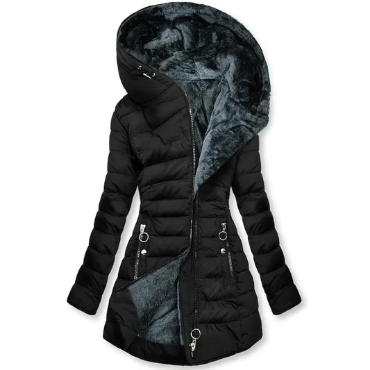 Anja - Damen Steppjacke mit Kapuze und Fellfutter