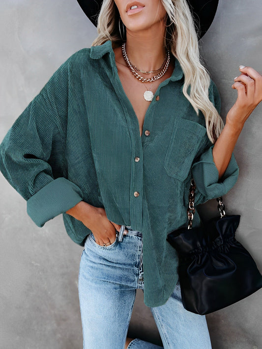 Ariana – Oversized Corduroy Button-Down Shirt for Women