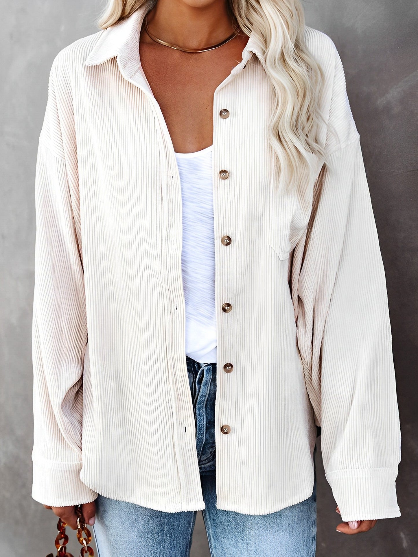 Ariana – Oversized Corduroy Button-Down Shirt for Women