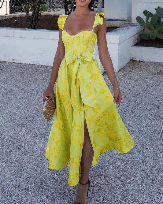 Sofia - Damen Sommerkleid mit Schleife und Rüschenärmeln