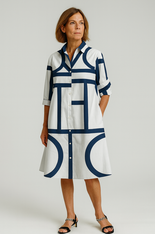 Helena - Damen Hemdblusenkleid mit grafischem Muster
