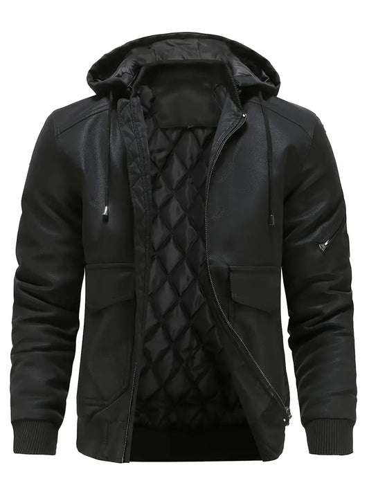 Dario – Herren Lederjacke mit Kapuze und warmem Innenfutter