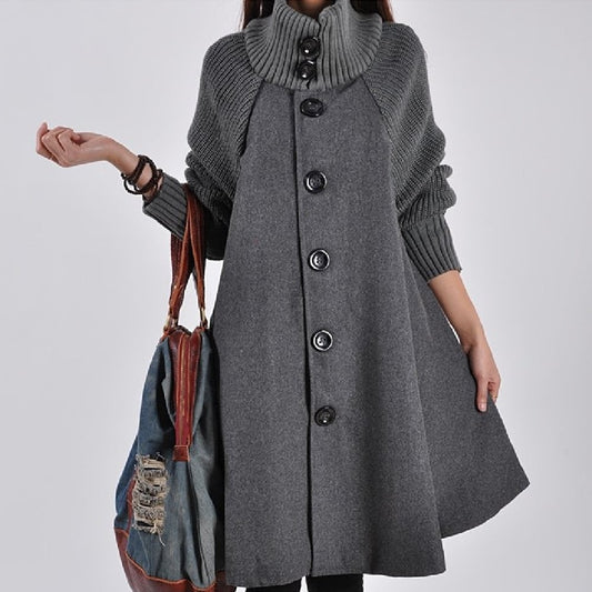 Amelie - Damen Mantel mit hohem Kragen und Strickärmeln